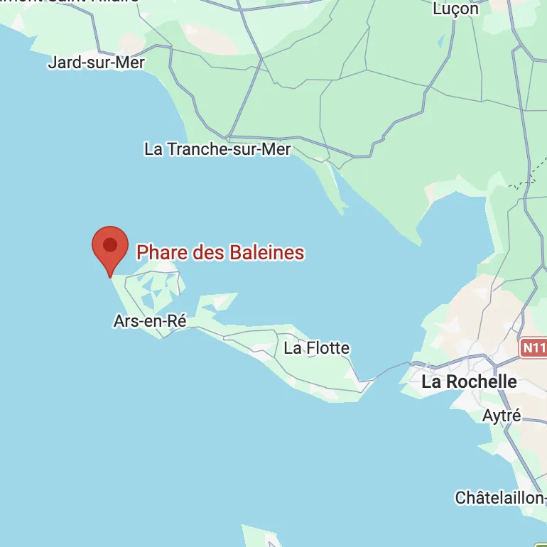 Carte de l'Île de Ré avec le Phare des Baleines marqué